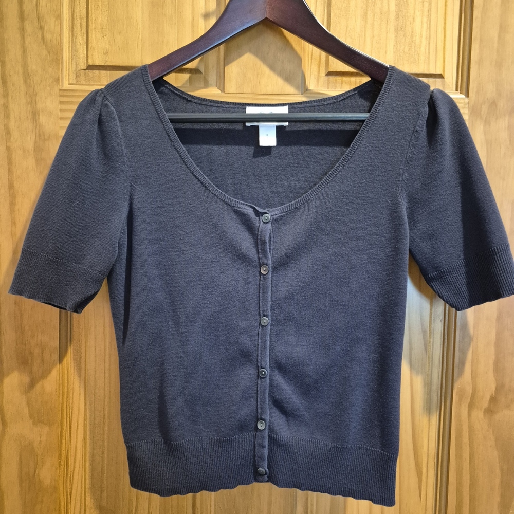 Ann Taylor LOFT Button-Down Cropped Sweater in Navy Blue